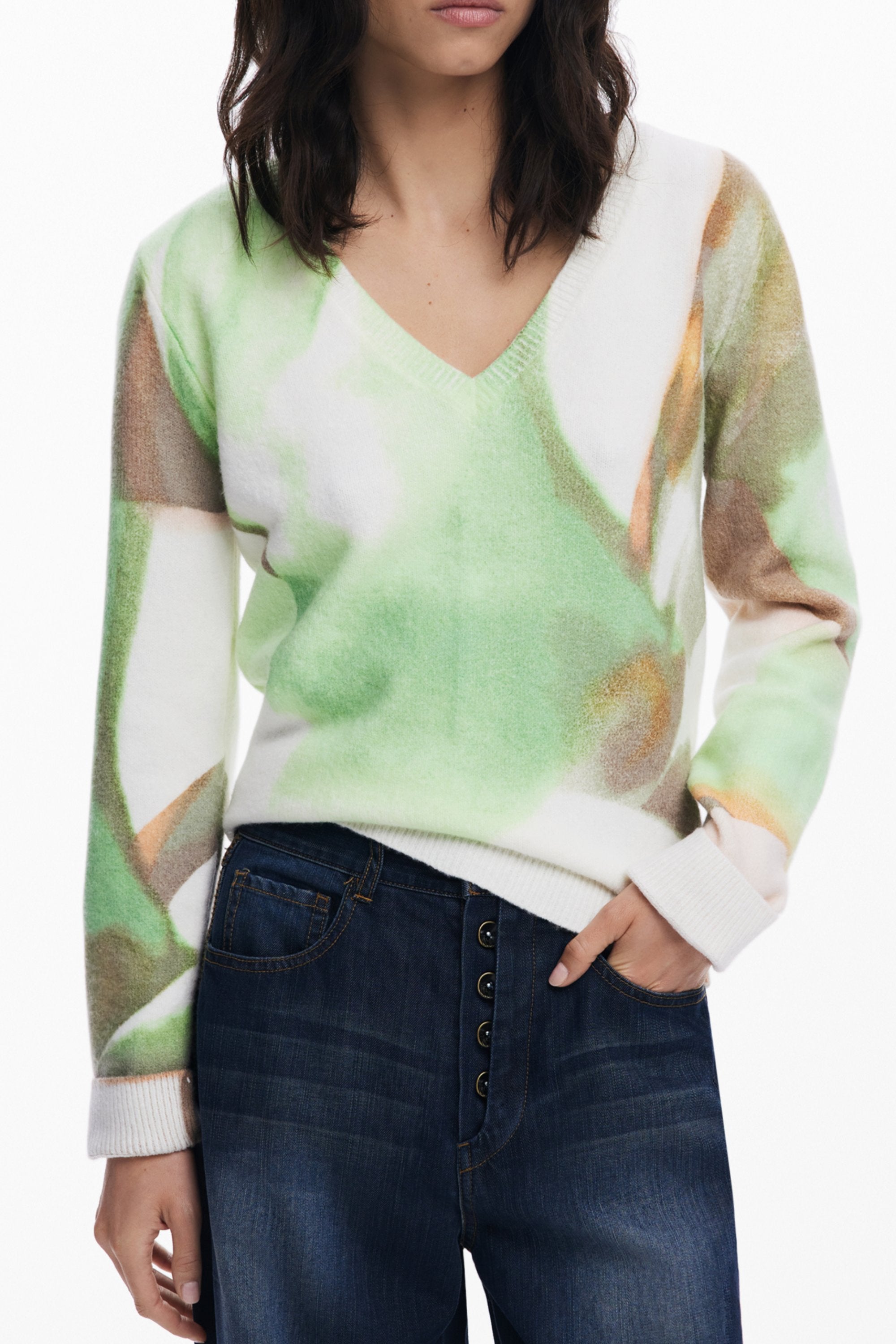 PULL VERT DESIGUAL FEMME