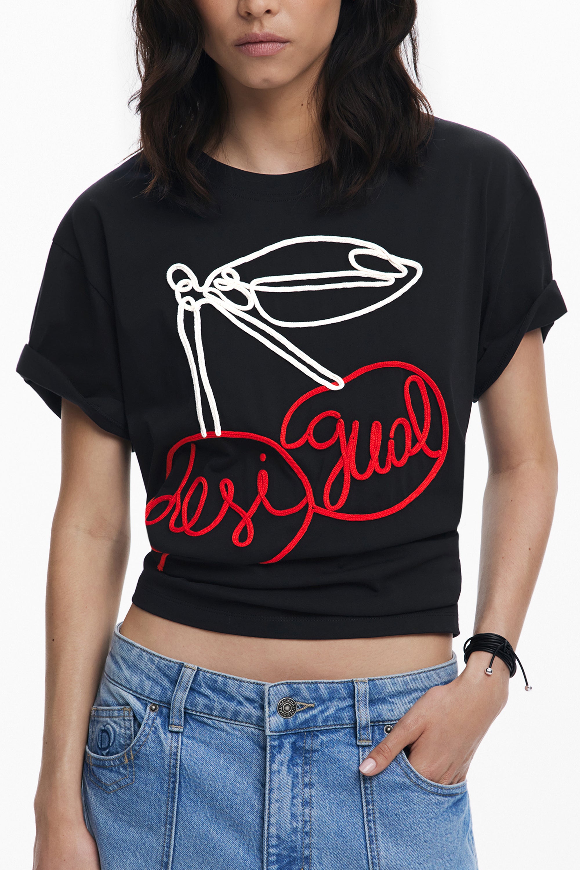 T-SHIRT FEMME MANCHES COURTES DESIGUAL NOIR