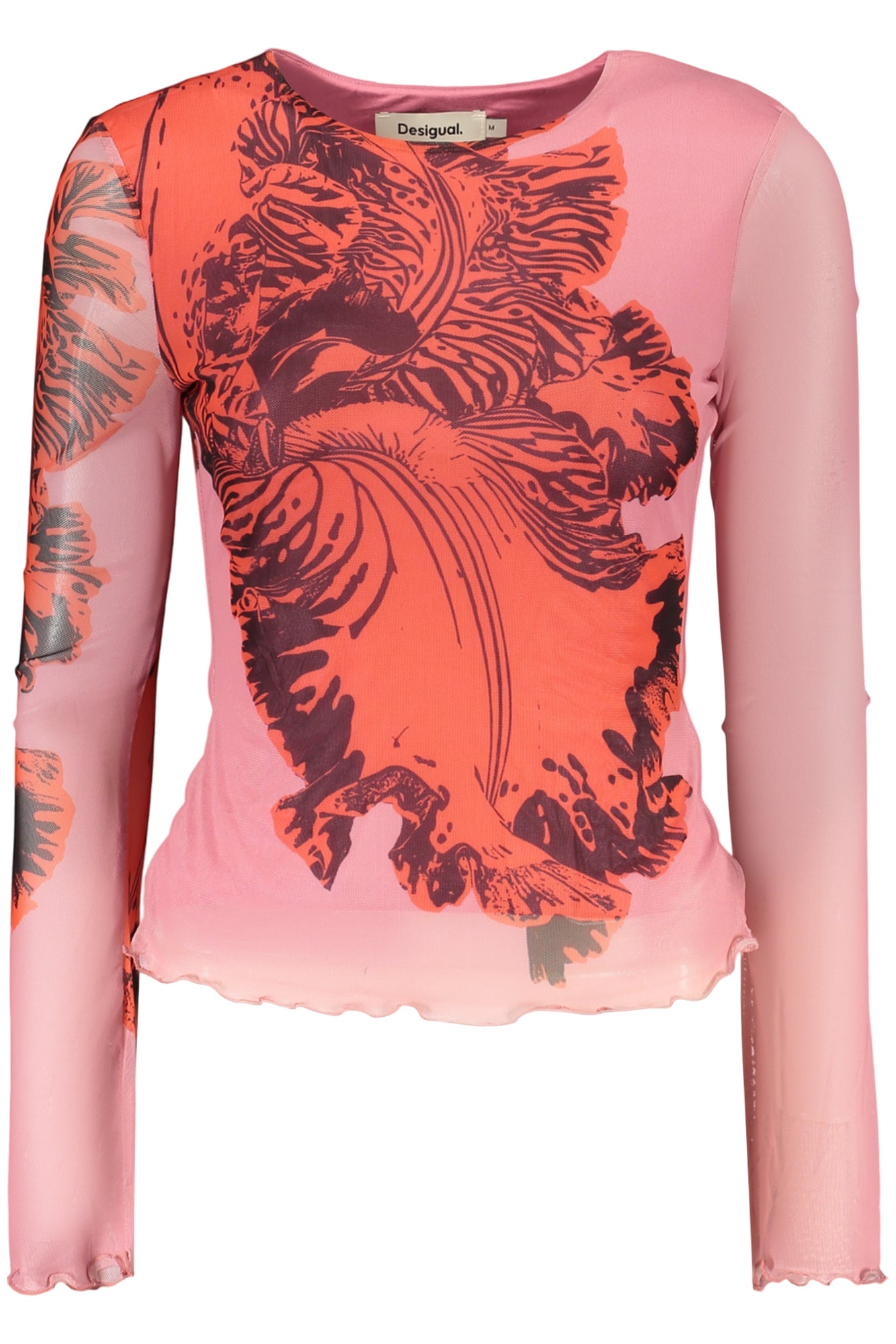 T-SHIRT DESIGUAL FEMME ROSE MANCHES LONGUES