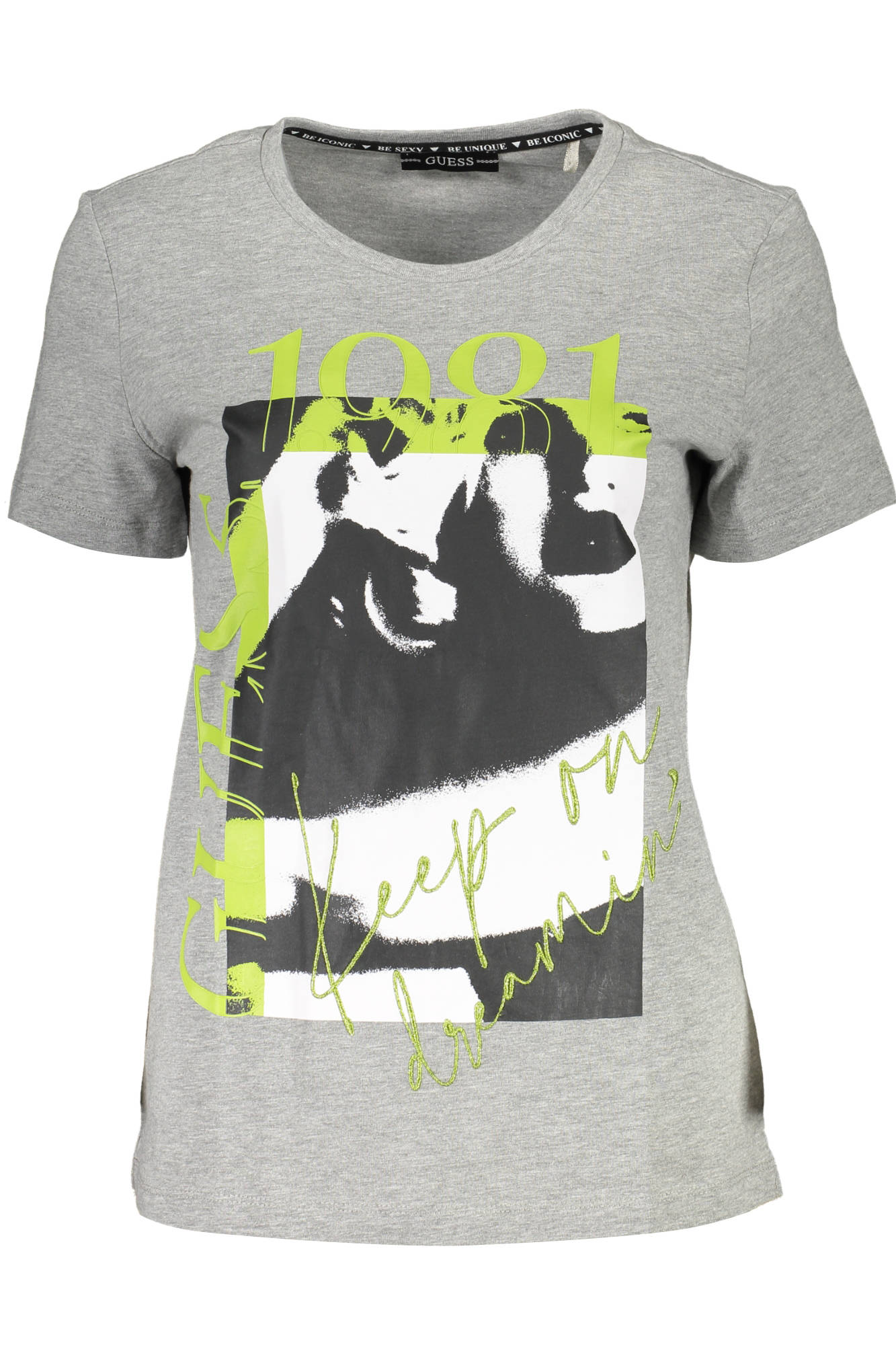 T-SHIRT COURT GUESS FEMME MANCHES COURTES GRIS