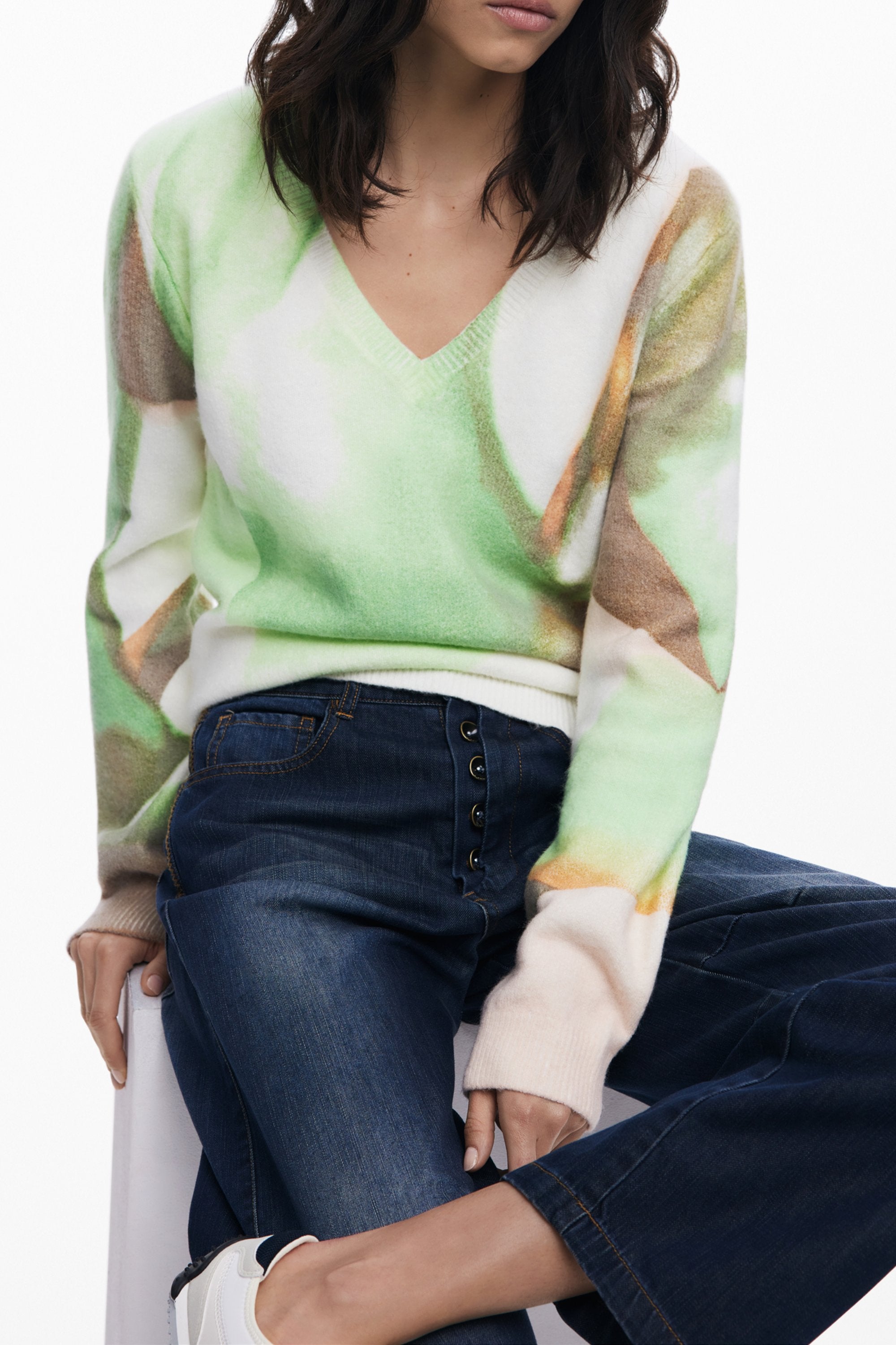 PULL VERT DESIGUAL FEMME