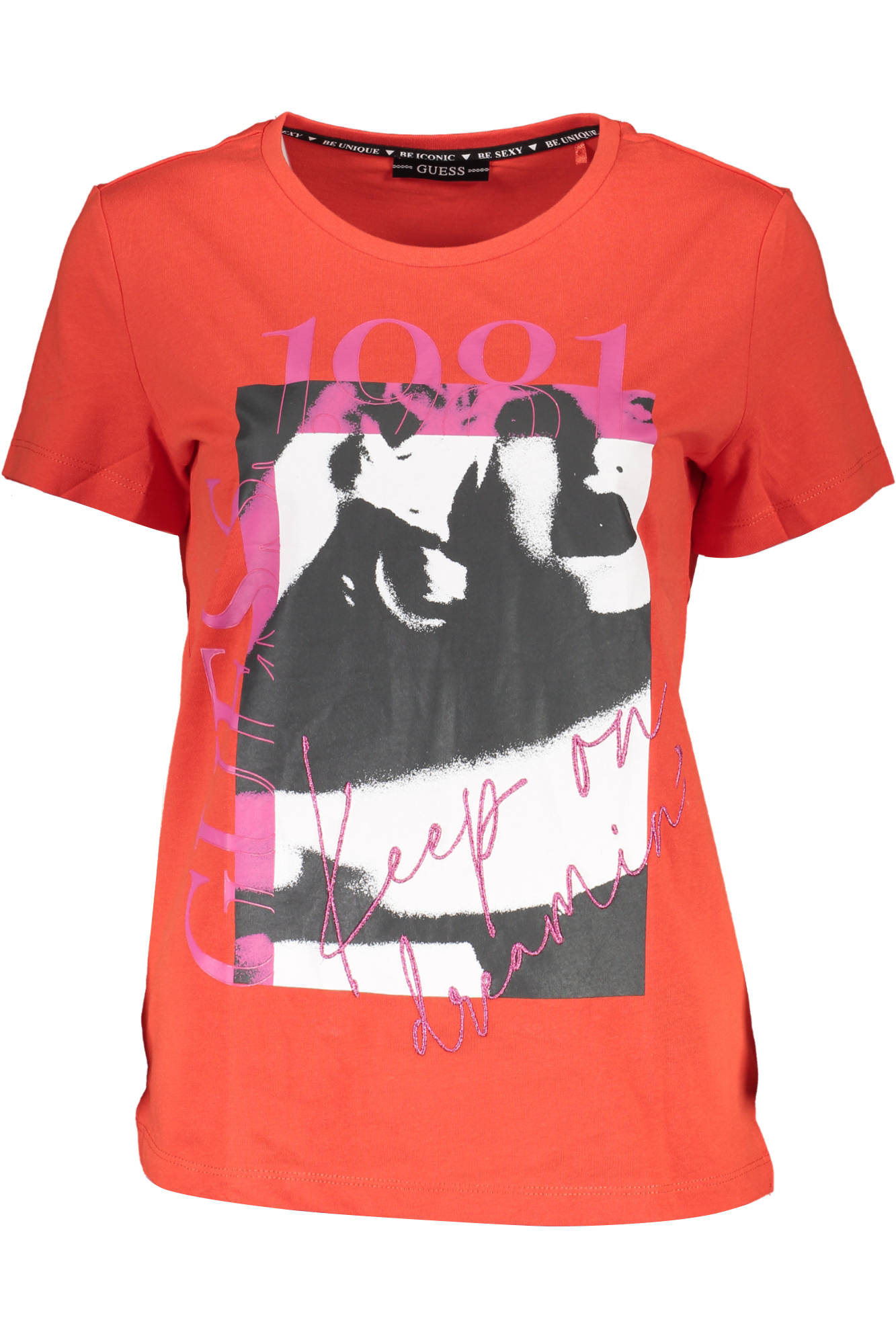 TEE-SHIRT FEMME MANCHES COURTES GUESS JEANS ROUGE